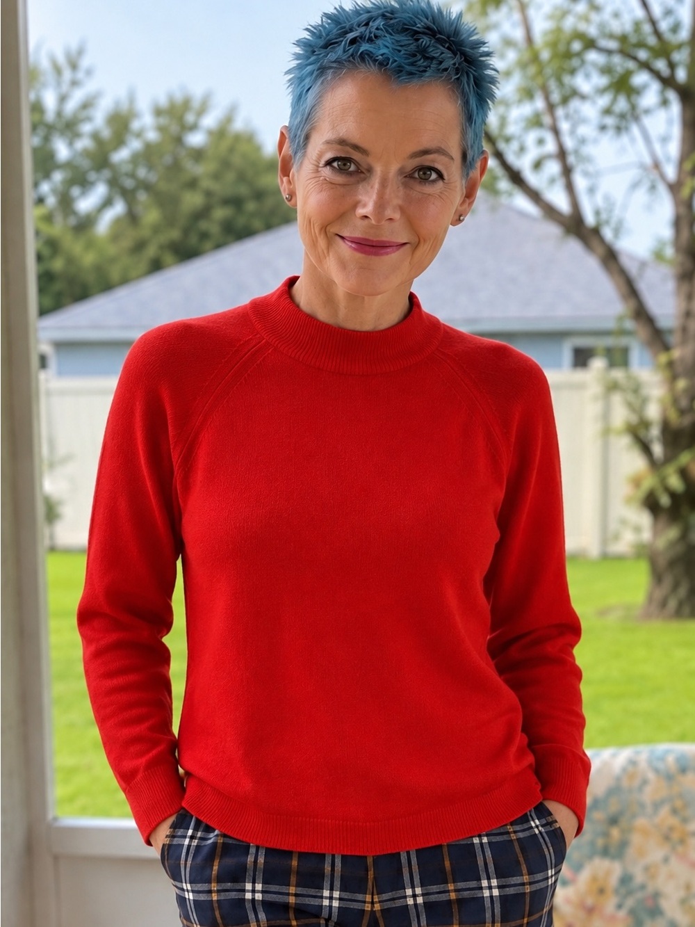 Vintage Designers Originals Red Mock Neck Sweater Women’s L Lightweight